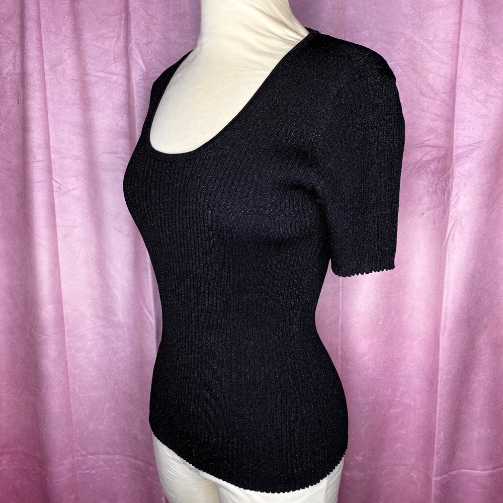 Joseph A Vintage Black Ribbed Gold Sparkle Top XL
